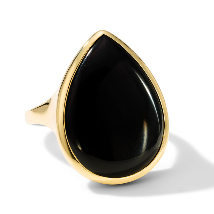 Black Onyx 18K Gold Medium Teardrop Ring - Front View | IPPOLITA