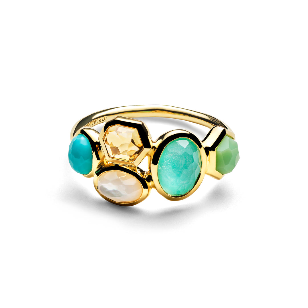 Fronda 18K Gold Gelato 5-Stone Cluster Ring, turquoise citrine mother-of-pearl green stones - Front View | IPPOLITA