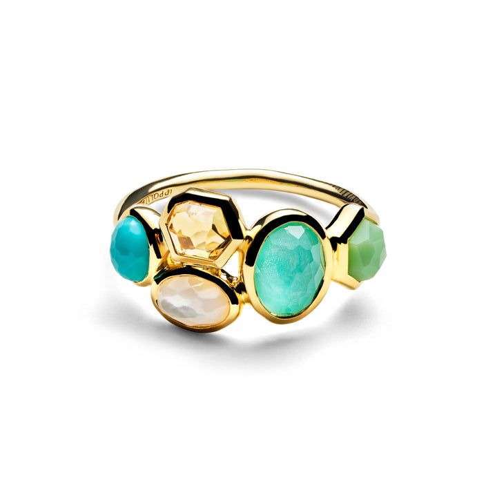 Fronda 18K Gold Gelato 5-Stone Cluster Ring, turquoise citrine mother-of-pearl green stones - Front View | IPPOLITA