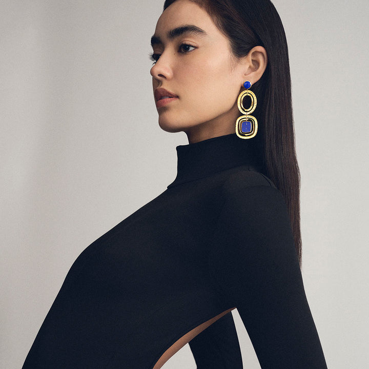 Mélange Two-Tier Oval and Square Earrings