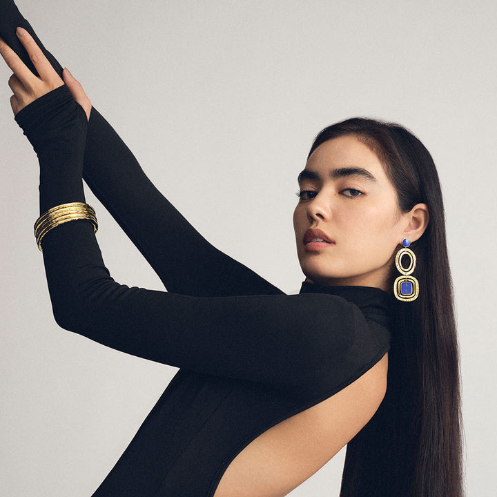 Mélange Two-Tier Oval and Square Earrings