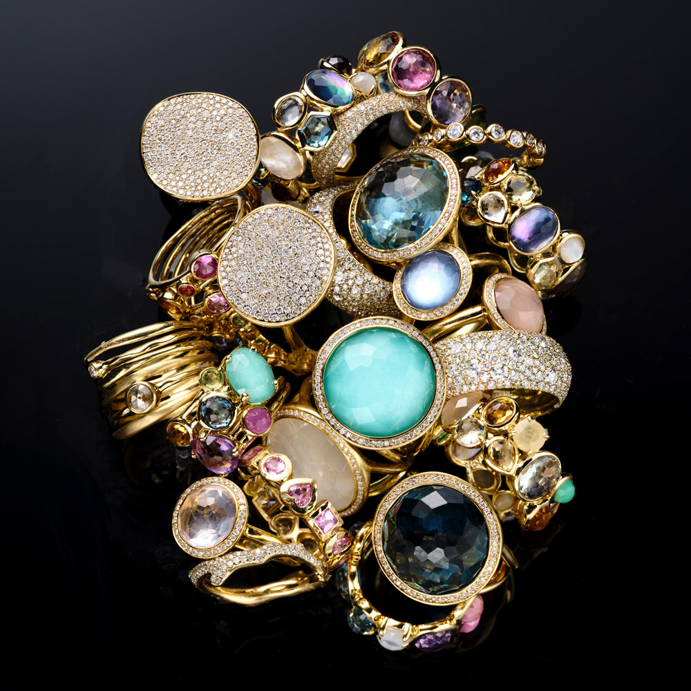 18K Gold Mixed Gemstone Ring Collection - Artful Flat Lay Display | IPPOLITA