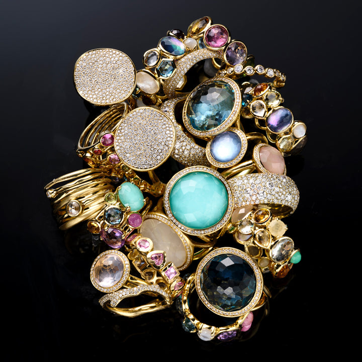18K Gold Mixed Gemstone Ring Collection - Artful Flat Lay Display | IPPOLITA