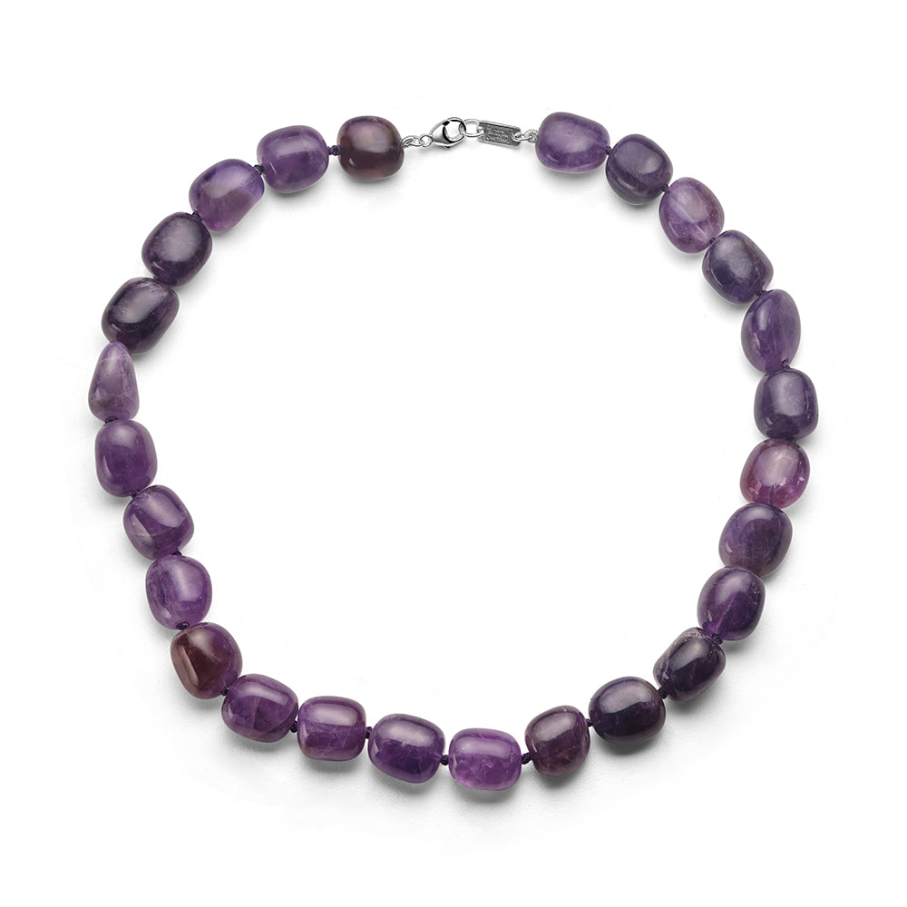 Short Nugget Beaded Necklace in Amethyst