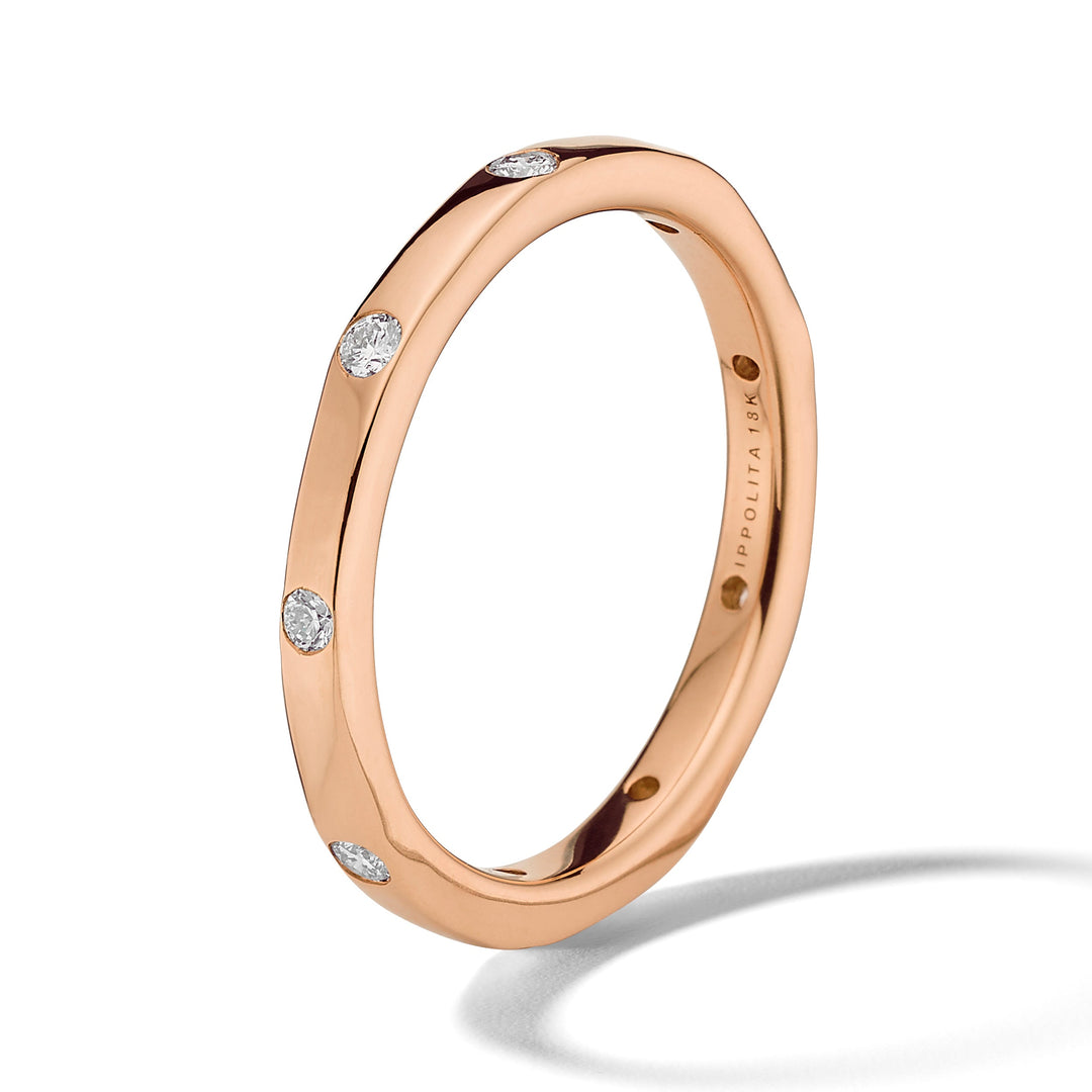 18K Rose Gold Diamond Thin Band Ring - Side Profile | IPPOLITA