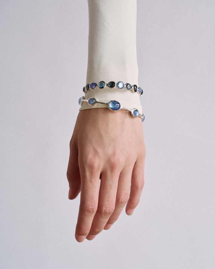 Blue Doublet 8-Stone Silver Bangle - Wrist Stack Side View | IPPOLITA