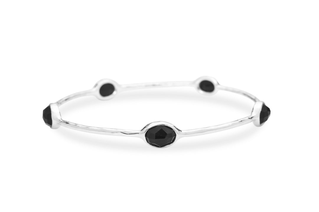 Sterling Silver 5-Stone Bangle with Black Onyx Stones - Front View | IPPOLITA