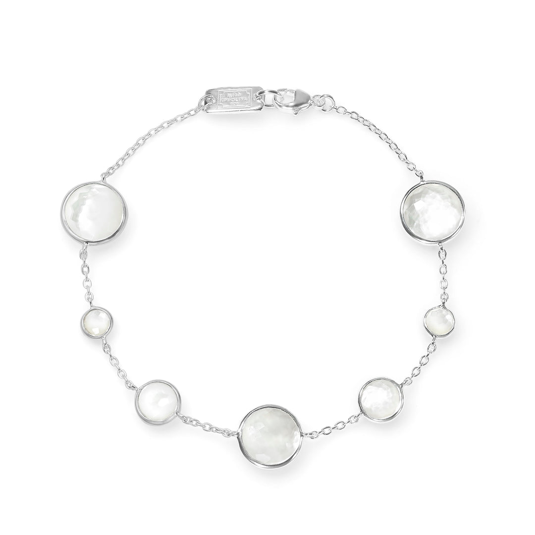 925 Silver 7-Stone Link Bracelet with White Mother-of-Pearl - Front View | IPPOLITA