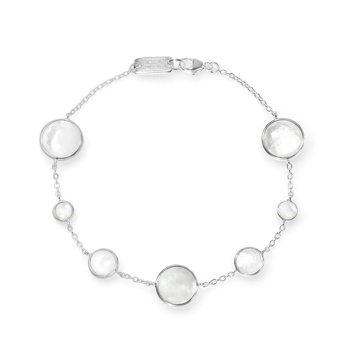 925 Silver 7-Stone Link Bracelet with White Mother-of-Pearl - Front View | IPPOLITA