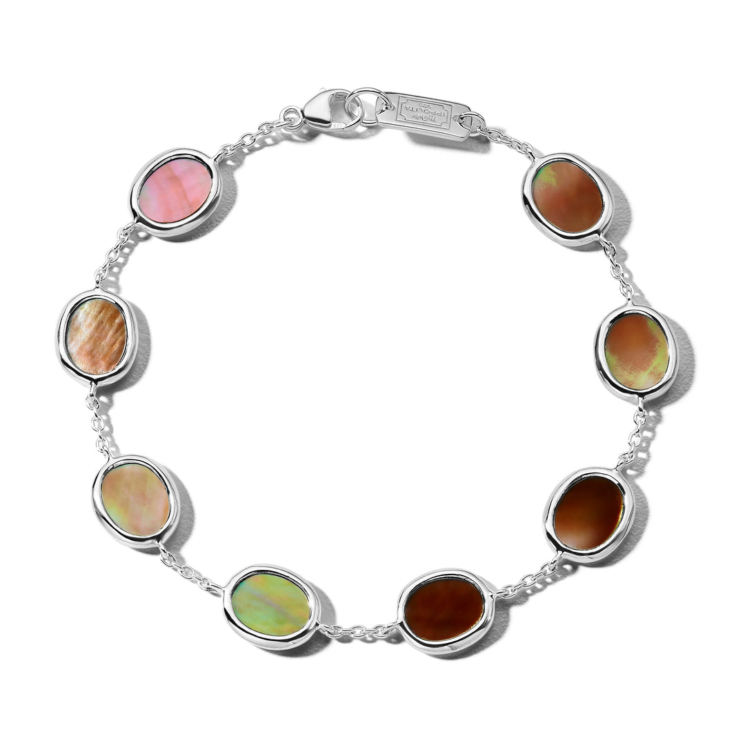 Brown Shell 925 Silver Rock Candy Mini Oval Slice Chain Bracelet - Flat Lay | IPPOLITA