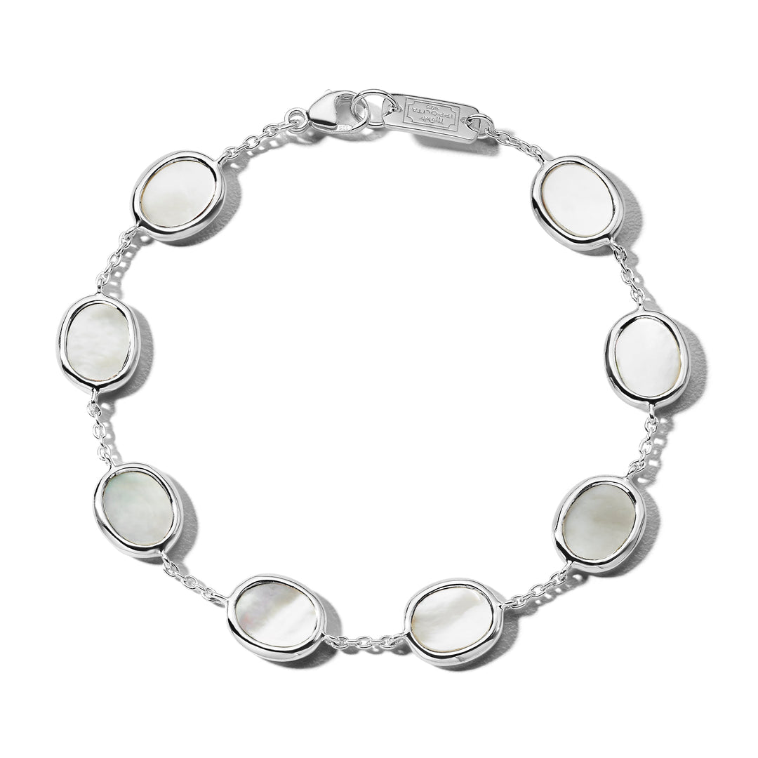 Mother-of-Pearl 925 Silver Rock Candy Mini Oval Slice Chain Bracelet - Flat Lay | IPPOLITA