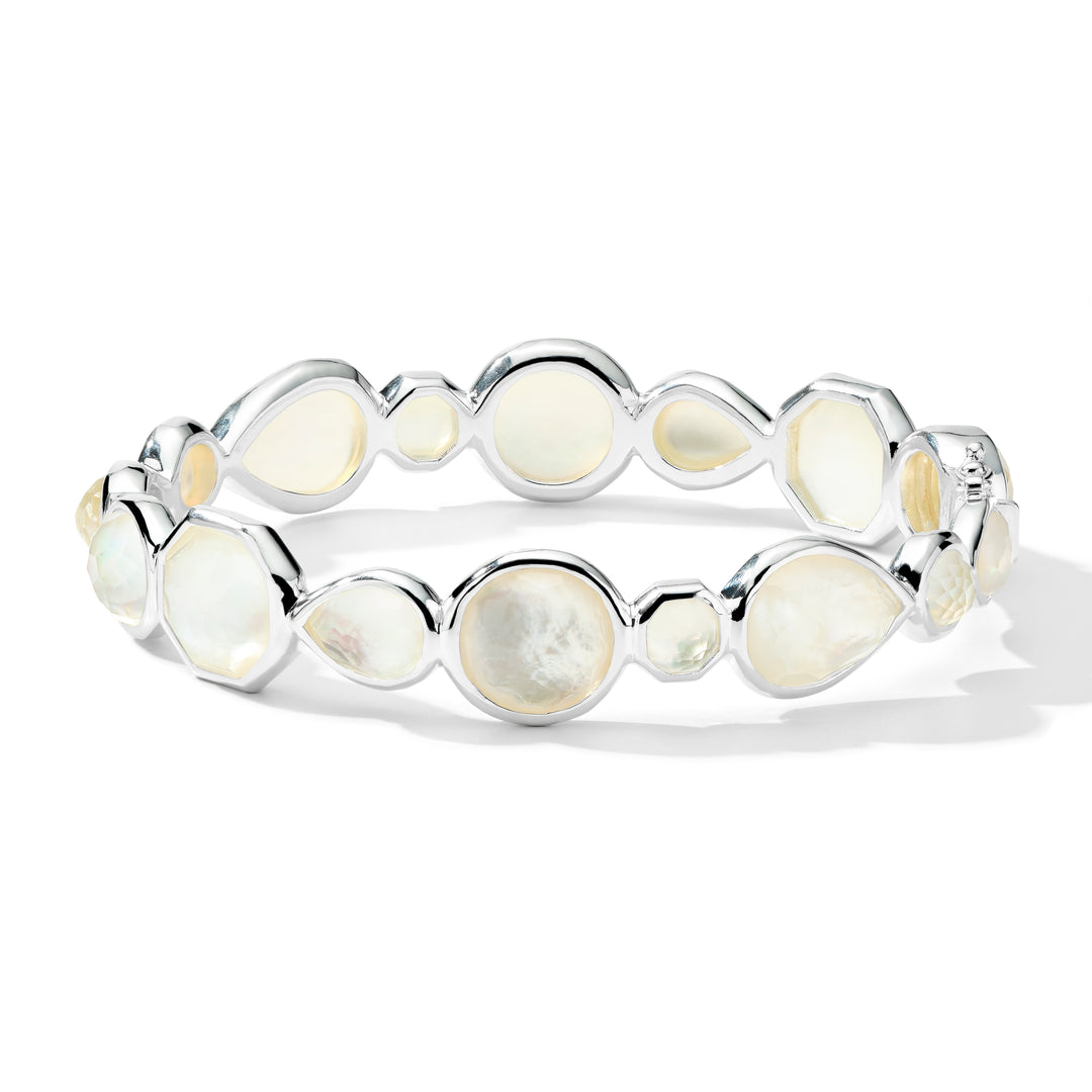 925 Silver Rock Crystal Mother-of-Pearl Doublet Hinged Bangle Bracelet - Front View | IPPOLITA