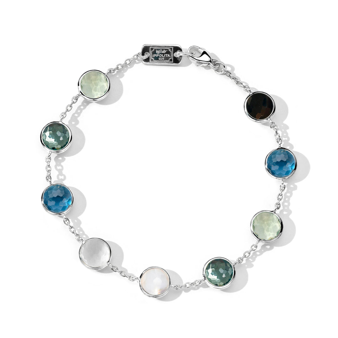 925 Silver Soft 9-Stone Bracelet with Blue and Green Gemstones - Product View | IPPOLITA