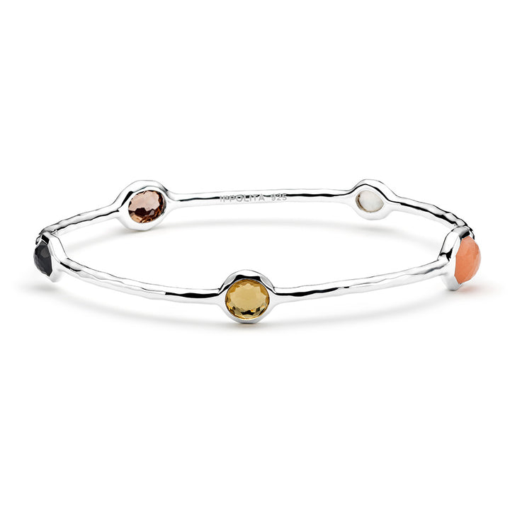 Amaretti 925 Silver 5-Stone Bangle Bracelet with bezel-set mixed gems - Front View | IPPOLITA
