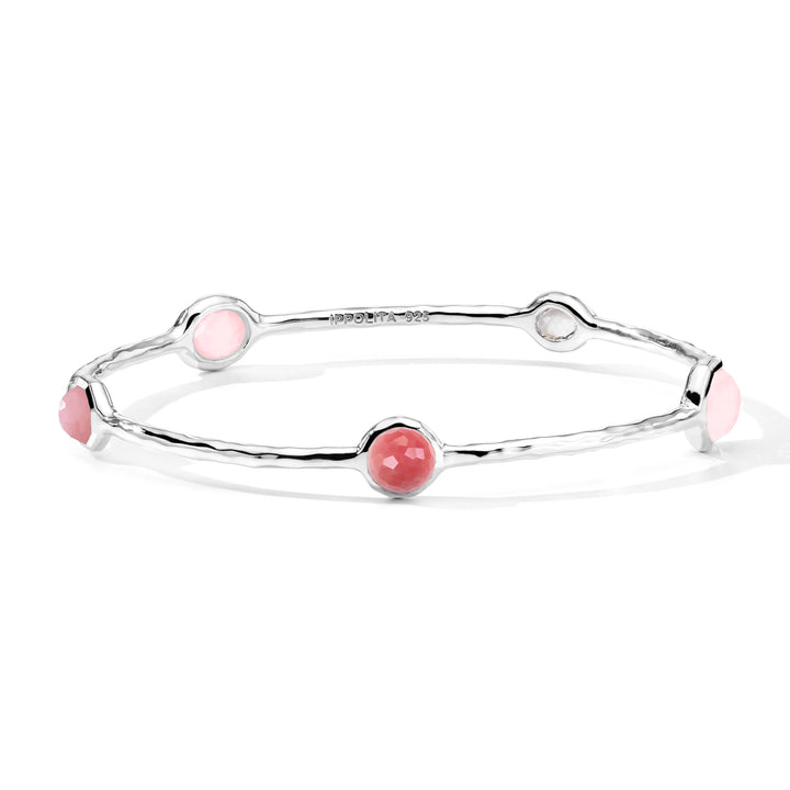 Bambina Pink Multi-Stone 925 Silver Rock Candy 5-Stone Bangle - Front View | IPPOLITA