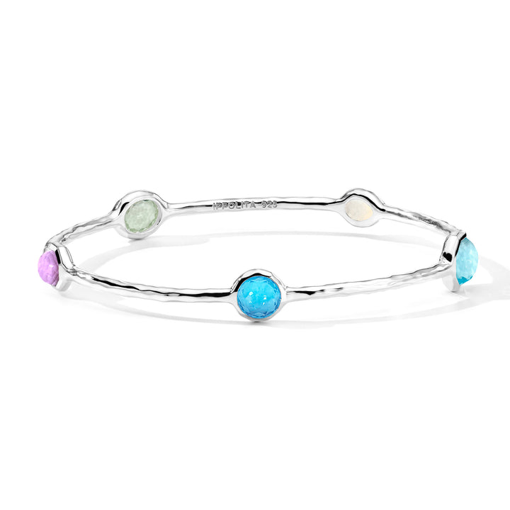 Sterling Silver Rock Candy 5-Stone Bangle with Multicolor Gemstones - Angled View | IPPOLITA