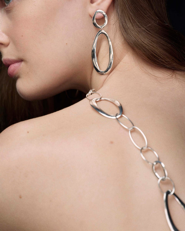 925 Silver Large Oval Drop Earrings - On Model Side Profile | IPPOLITA