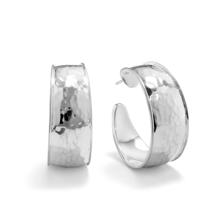 Sterling Silver Hand-Hammered Goddess Hoop Earrings - Product View | IPPOLITA