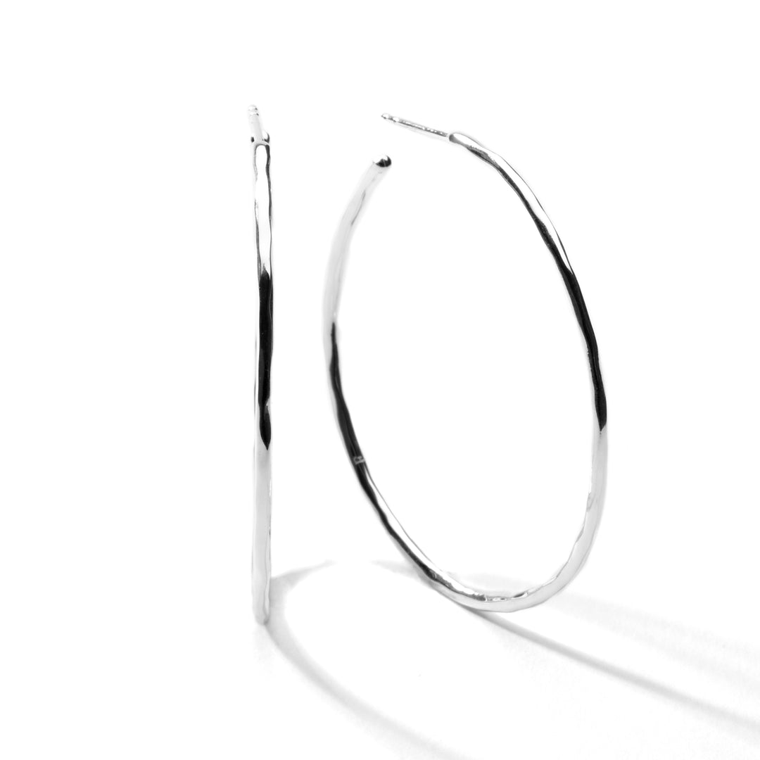 Sterling Silver Medium Hammered Hoop Earrings - Side Profile | IPPOLITA