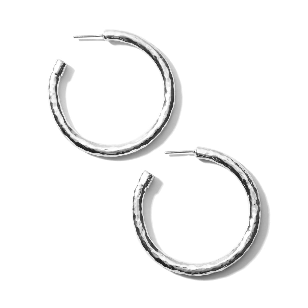 Sterling Silver Medium Hammered Hoop Earrings - Flat Lay | IPPOLITA