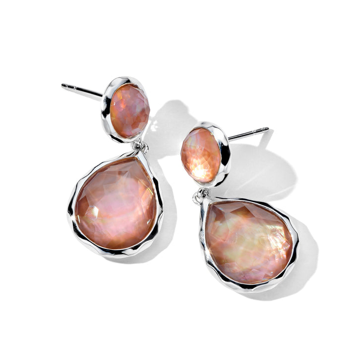 Brown Shell Sterling Silver 2-Stone Snowman Post Earrings - Angled View | IPPOLITA
