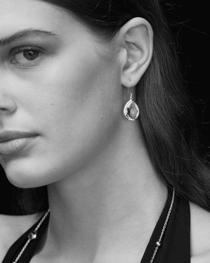 Rock Crystal Sterling Silver Rock Candy Teardrop Earrings - Styled Look with Long Necklace | IPPOLITA
