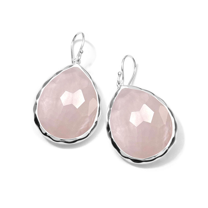 Rose Quartz over MOP Doublet Large Teardrop Earrings - Front View | IPPOLITA
