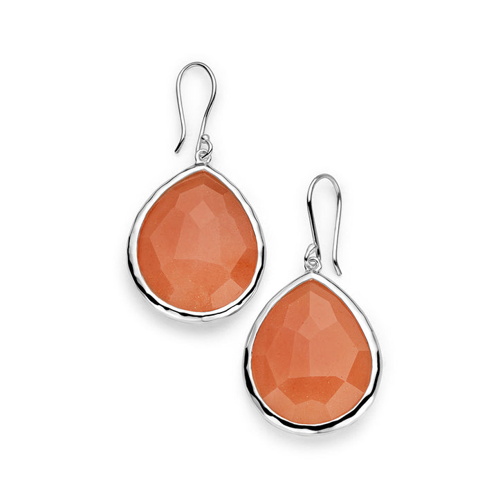 Peach Moonstone 925 Silver Large Teardrop Earrings - Front View | IPPOLITA