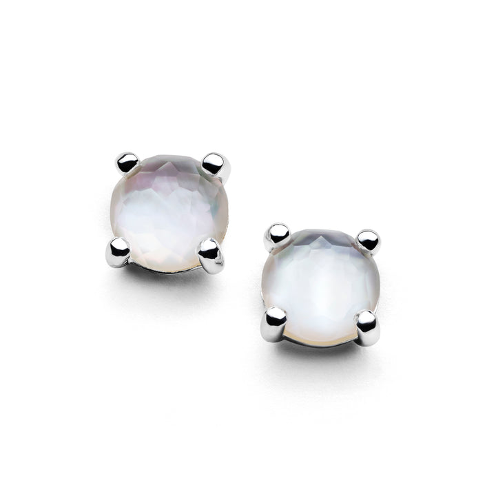 Rock Crystal Mother of Pearl Doublet 925 Silver Lollipop Mini Stud Earrings - Front View | IPPOLITA
