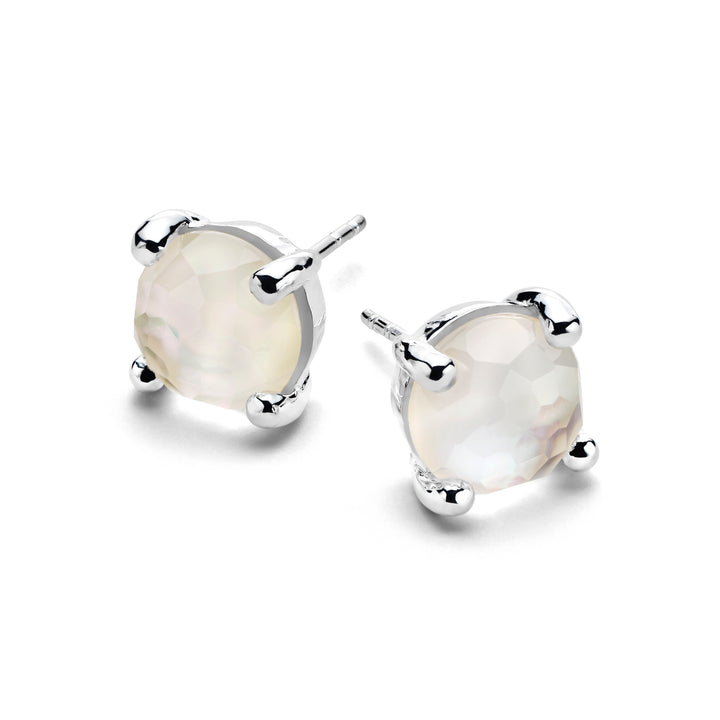 Rock Crystal Mother of Pearl Doublet Silver Mini Stud Earrings - Side View Showing Post | IPPOLITA