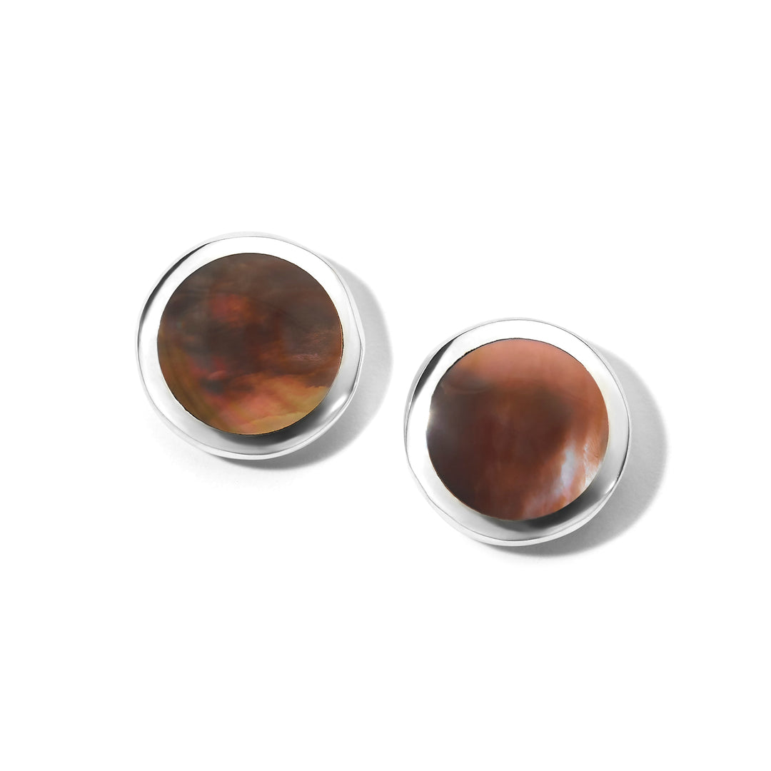 Brown Shell 925 Silver Small Flat Stud Earrings - Product View | IPPOLITA