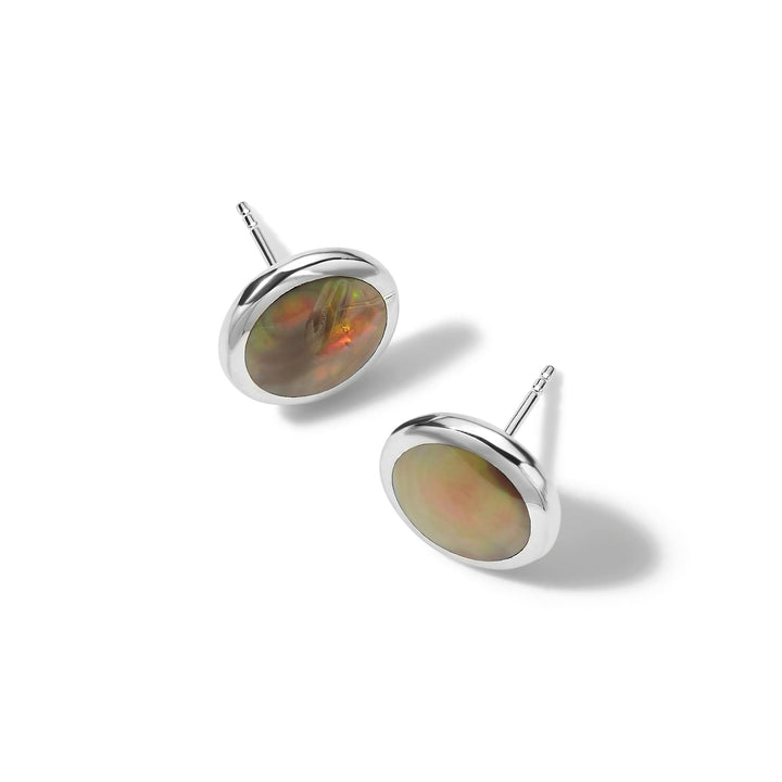 Brown Shell 925 Silver Small Flat Stud Earrings - Side Profile | IPPOLITA