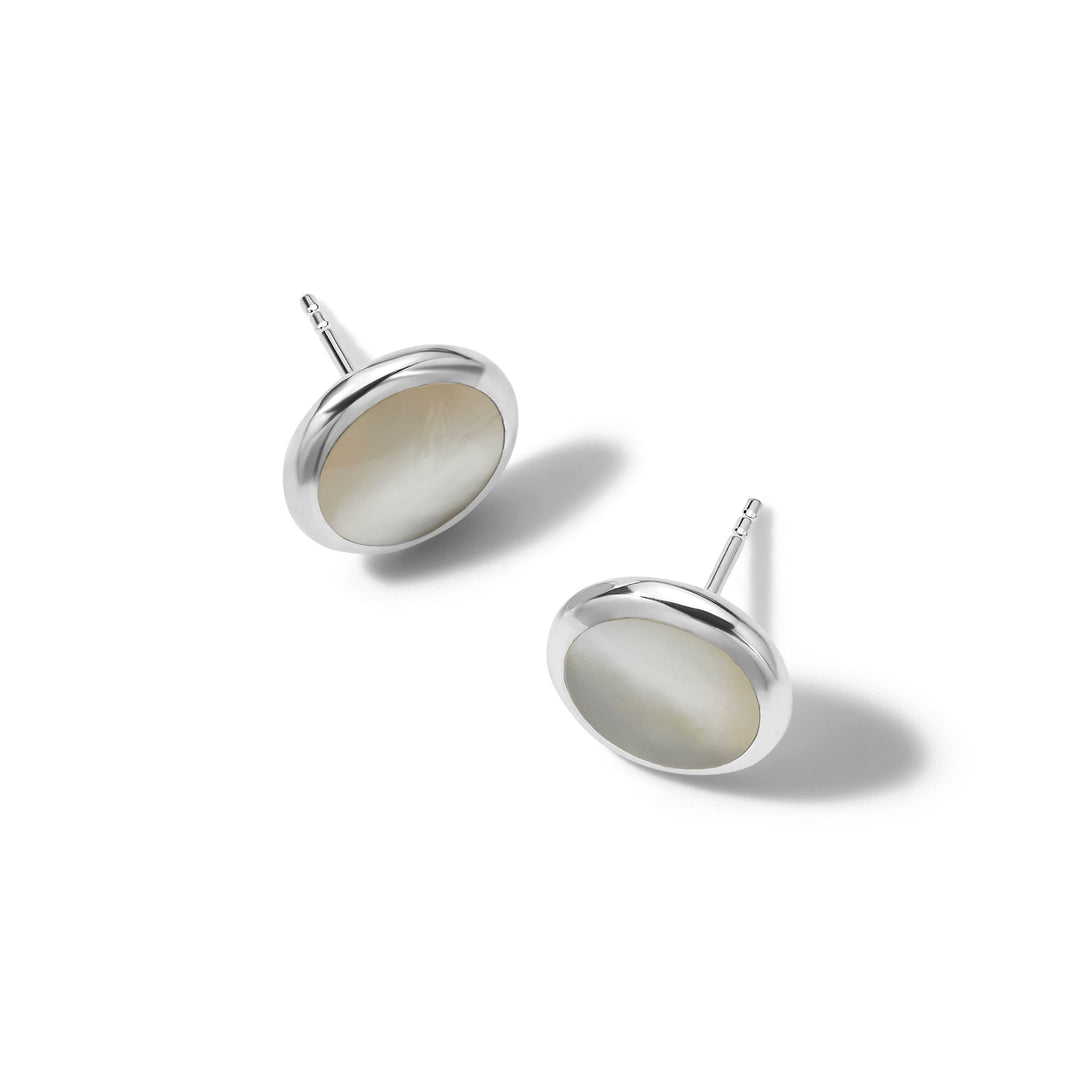 Mother-of-Pearl 925 Silver Small Flat Stud Earrings - Side Profile | IPPOLITA