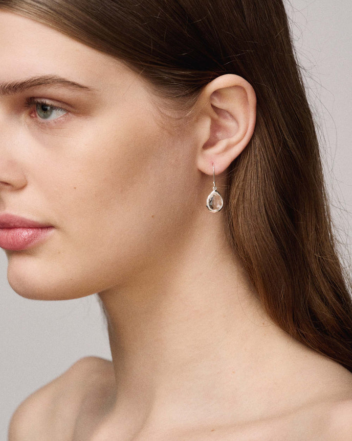 Clear Rock Candy Sterling Silver Teeny Teardrop Earring - On Model Side Profile | IPPOLITA