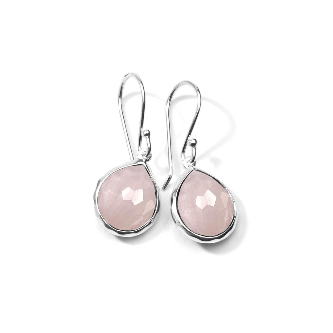 Rose Quartz over MOP 925 Silver Rock Candy Teeny Teardrop Earrings - Front View | IPPOLITA