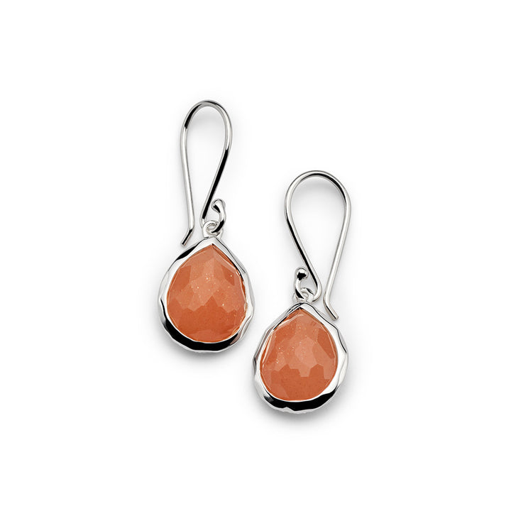 Peach Moonstone 925 Silver Mini Teardrop Earrings - Front View | IPPOLITA