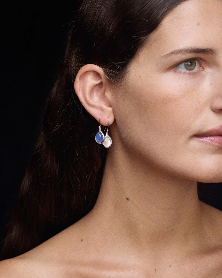 Swiss Blue Topaz Rock Candy Sterling Silver Teeny Teardrop Earrings - Styled Look On Model | IPPOLITA