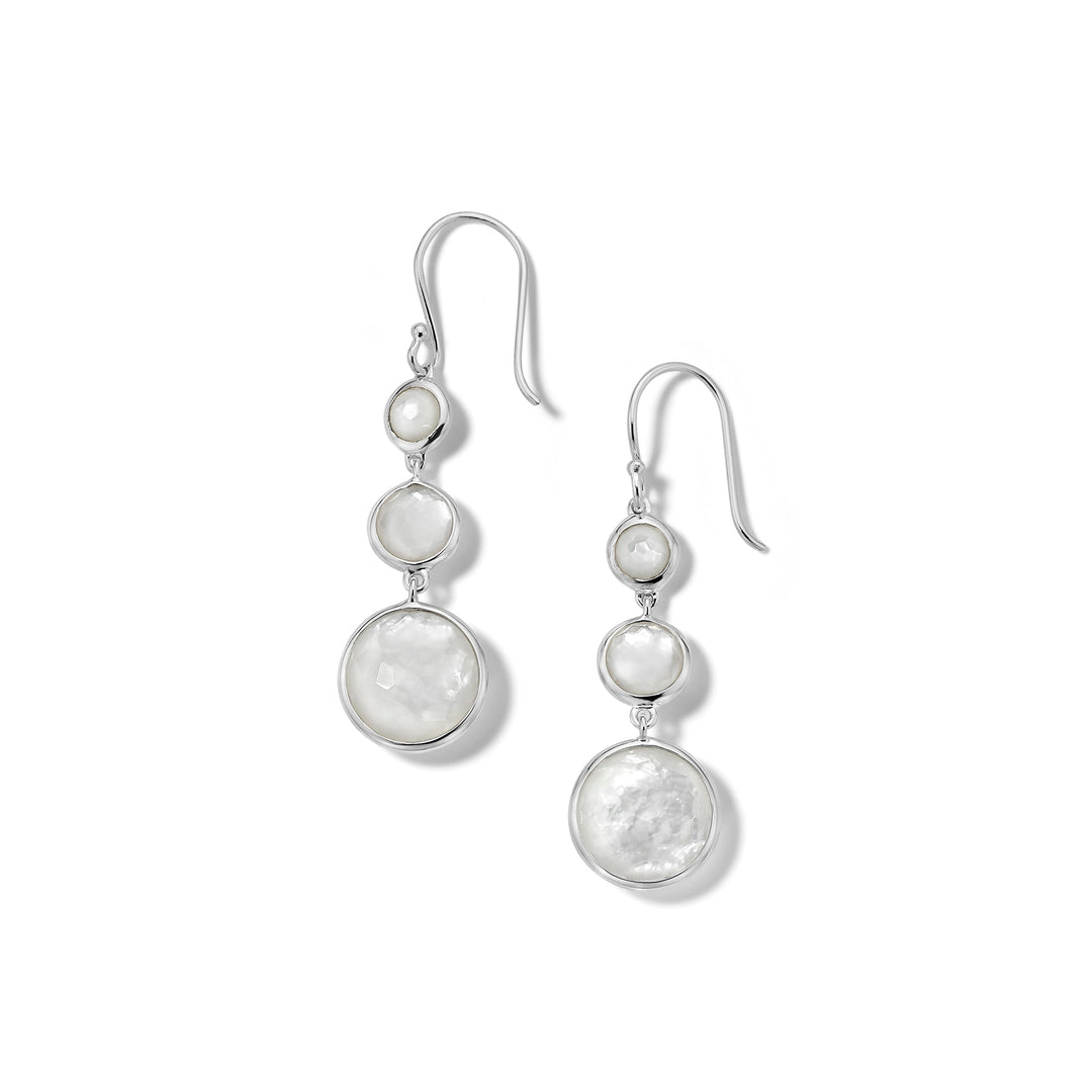 White Mother-of-Pearl Sterling Silver 3-Stone Earrings - Front View | IPPOLITA
