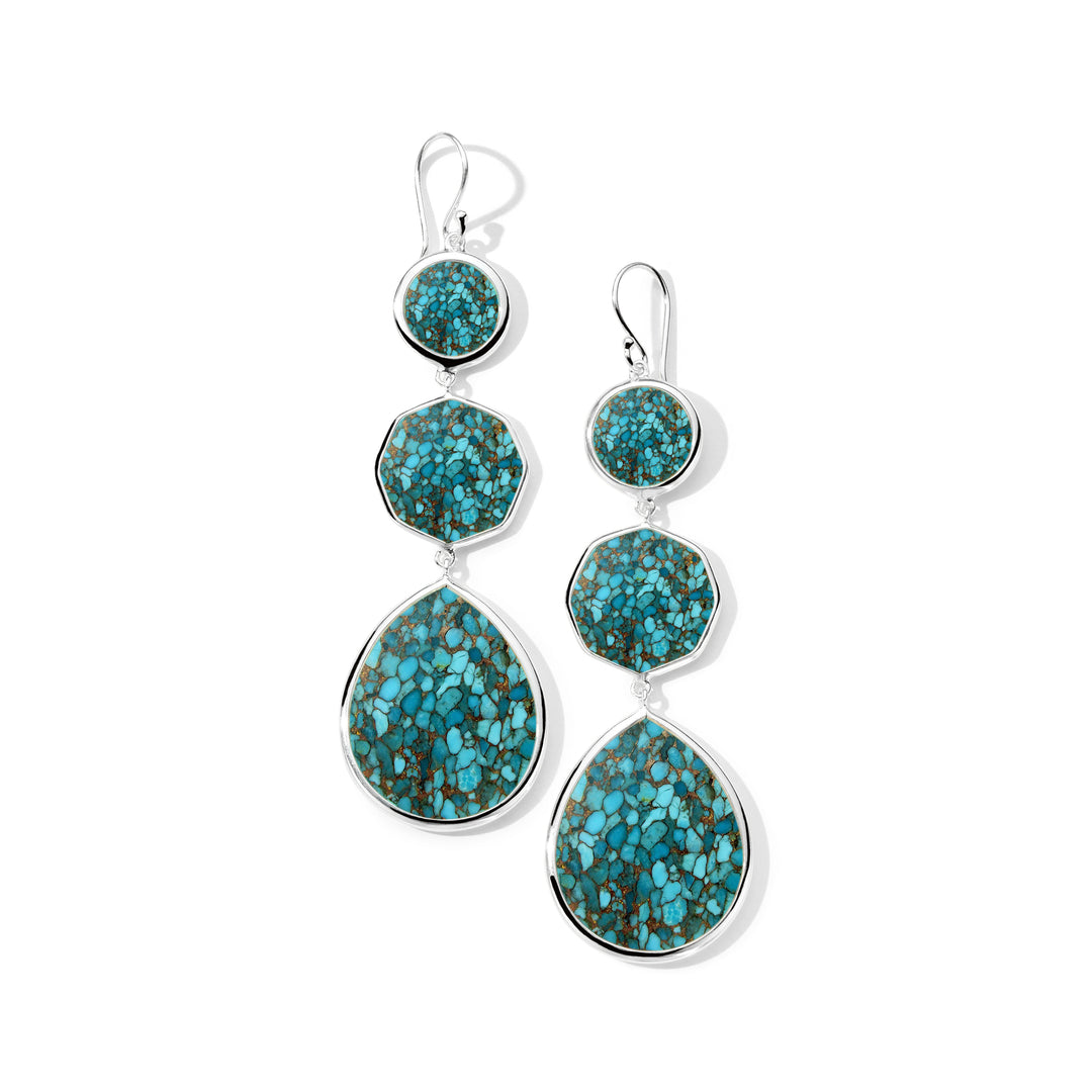 Sterling Silver Mosaic Turquoise Triple-Drop Rock Candy Earrings - Front View | IPPOLITA