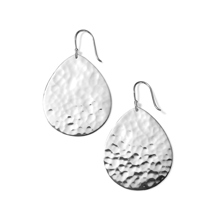 Silver Crinkle Medium Teardrop Earrings - Product View | IPPOLITA