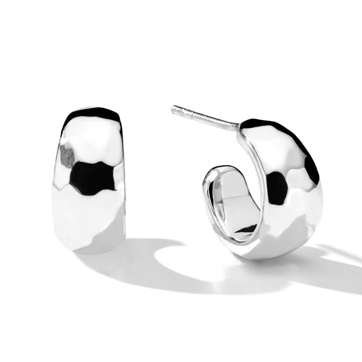 Huggie Hammered Hoop Earrings with Tapered Ends