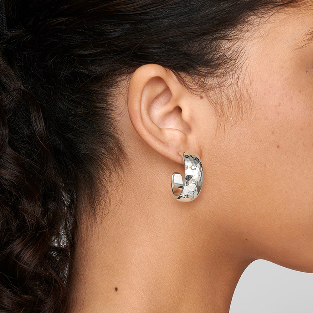 Small Hammered Hoop Earrings with Tapered Ends