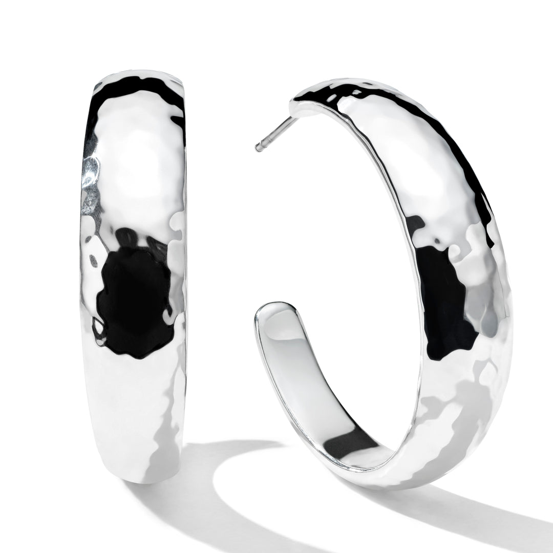 Medium Hammered Hoop Earrings with Tapered Ends