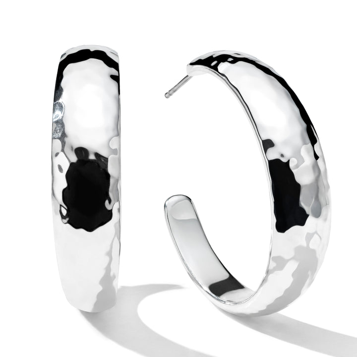 Medium Hammered Hoop Earrings with Tapered Ends