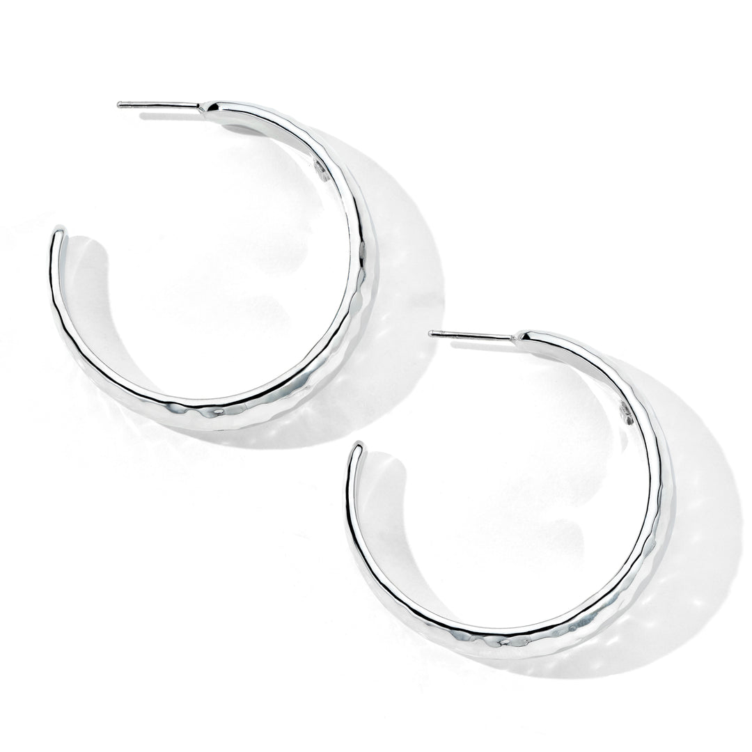 Medium Hammered Hoop Earrings with Tapered Ends