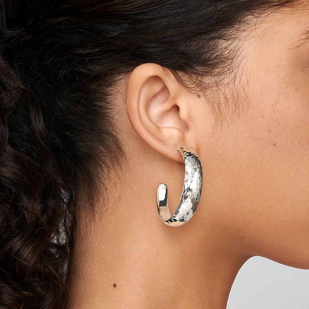 Medium Hammered Hoop Earrings with Tapered Ends