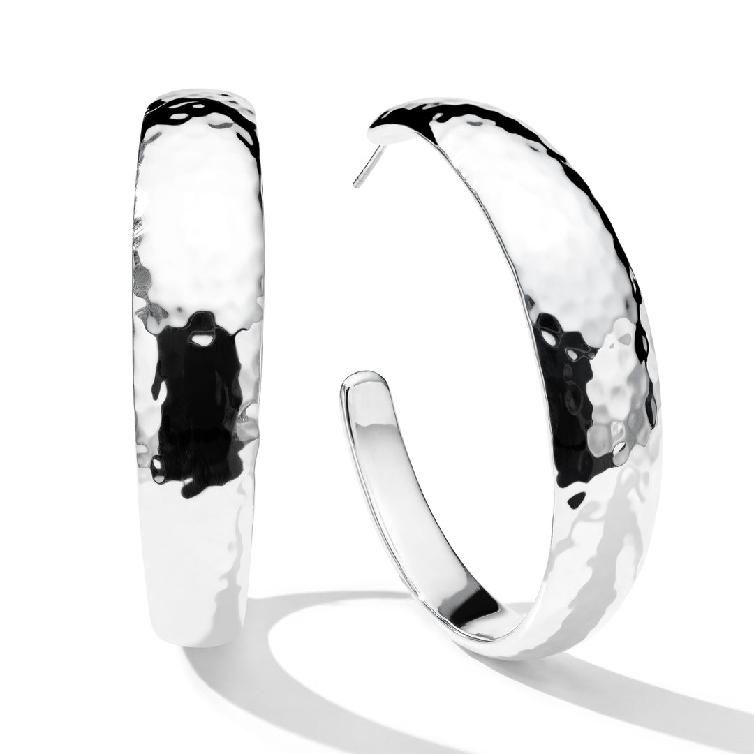 Large Hammered Hoop Earrings with Tapered Ends