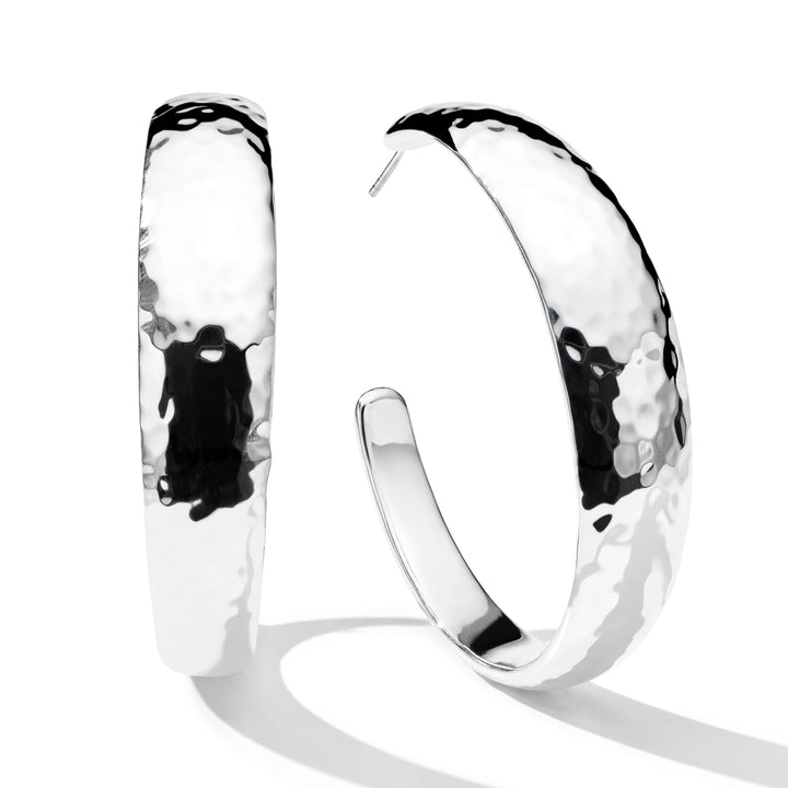 Large Hammered Hoop Earrings with Tapered Ends