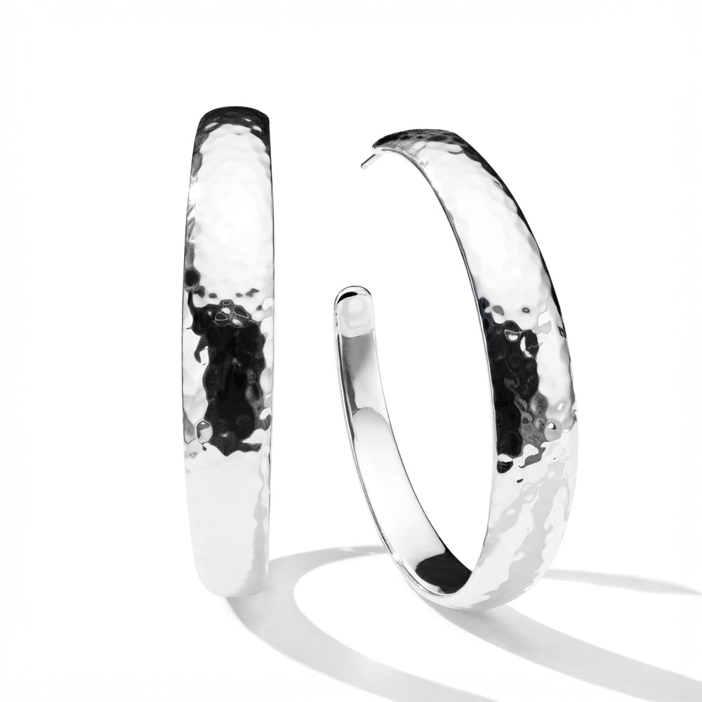 Large Hammered Hoop Earrings with Tapered Ends