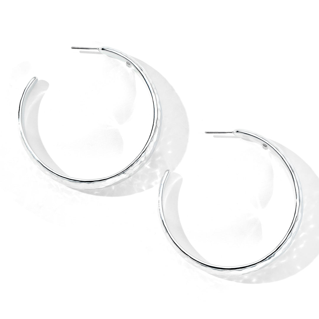 Large Hammered Hoop Earrings with Tapered Ends
